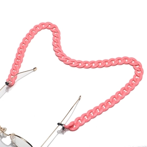Pink acrylic thick cuban link eyewear chain with black anti-slip silicone rings