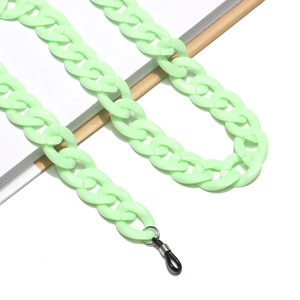 Detail of mint green matte acrylic link chain for eyewear with rubber loop fasteners