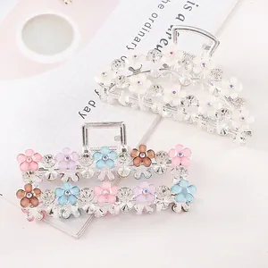 Elegant alloy hair claw clips with cat eye flowers and sparkling rhinestones for women