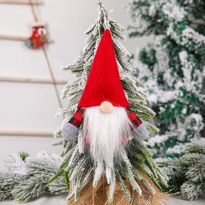 Nordic Christmas gnome hanging ornament with red plaid hat and white plush beard