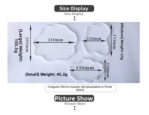 Size chart for irregular resin coaster molds showing large, medium and small dimensions
