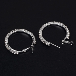 Sparkling silver hoop earrings with clear rhinestones for women, elegant jewelry set