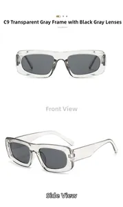 Vue détaillée des lunettes de soleil carrées gris transparent avec verres foncés C9