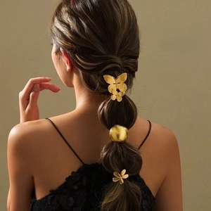 Hair Ties Gold Alloy Metal Butterfly Flower Geometric Elastic Ropes Minimalist Casual Fashion Women Hair Accessories