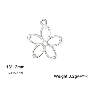 Minimalist silver stainless steel cherry blossom pendant charm with 13x12mm dimensions