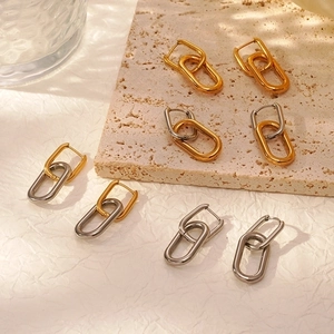 Geometric Oval U-Shaped Hoop Earrings Stainless Steel Two-Tone Gold Silver Minimalist Fashion Jewelry Women
