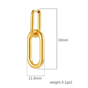 Minimalist two-tone oval chain link earrings in gold finish with size and weight specs