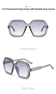 Detailed macro view of Y2K square transparent grey sunglasses with gradient lenses
