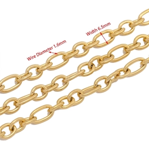 6.5mm wide golden stainless steel oval cross chain for DIY jewelry making and necklaces