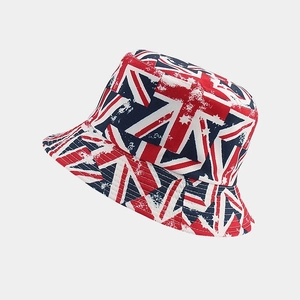 Detailed close-up of Union Jack pattern on vintage cotton sun protection bucket hat