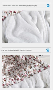 Close-up of floral pattern and soft white double-sided flannel fabric on dog dress