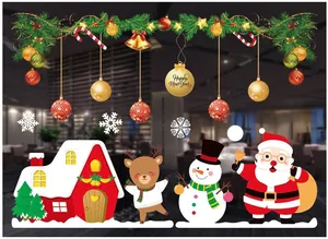 Detail of Christmas window stickers with Santa, Reindeer, Snowman and New Year decor