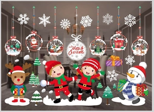 Colorful Christmas window stickers featuring Santa, reindeer, and snowflakes for decoration