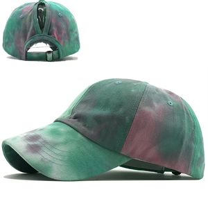 Tie-dye cotton baseball cap with ponytail hole and adjustable metal buckle