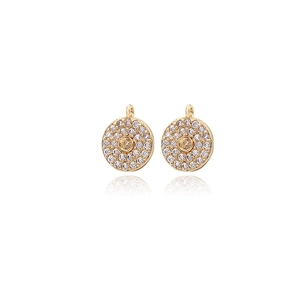 Pair of 14K gold plated copper round pendants with clear and yellow zircon stones