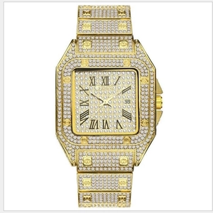 Luxury Iced Out Quartz Watch For Men Women Square Alloy Case Zircon Inlaid Roman Numerals Date Calendar Business Hip Hop