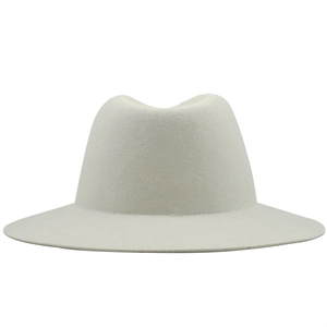 Classic wide brim 100% white wool fedora hat for women with minimalist felt design