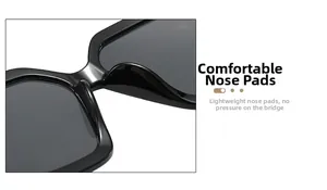 Close-up of integrated nose pads on black square sunglasses for a comfortable fit