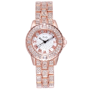 Elegant rose gold quartz watch with rhinestones and steel strap for women by Luobos