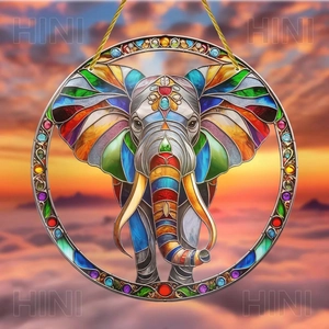 Bohemian acrylic suncatcher with colorful elephant pattern for indoor outdoor decoration