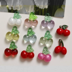 Colorful acrylic cherry charms for DIY jewelry making in vibrant mixed colors
