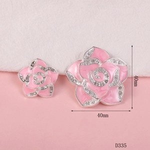 Pink camellia DIY phone case charms with silver rhinestones and oil-drop petals