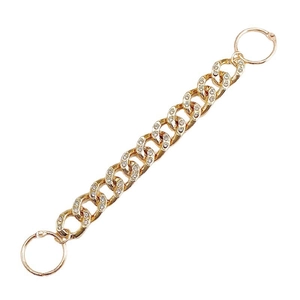 Golden rhinestone acrylic chain accessory for clogs with round spring clasp detail