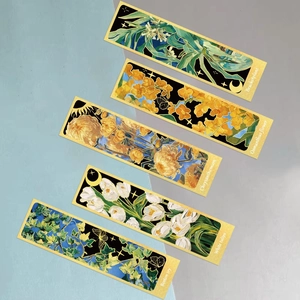 30-piece vintage oil painting floral bookmarks set with elegant gold border decorations