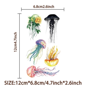 Waterproof watercolor jellyfish temporary tattoos for kids party, 12x6.8cm sticker sheet