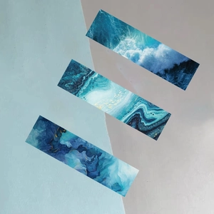 Set of three blue marble ocean themed bookmarks with abstract fluid art designs