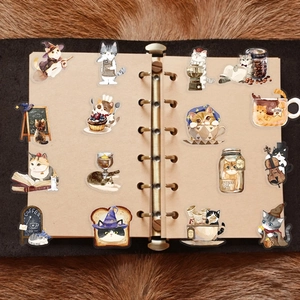 50 pieces of cute cartoon cat stickers on a leather notebook for planner decoration