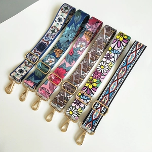 Wide Replacement Bag Strap Adjustable Crossbody Shoulder Handbag Belt Ethnic Floral Oil Painting Patterns Polyester