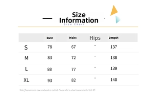 Size chart in CM for the V-neck printed long sleeve maxi dress with split skirt detail