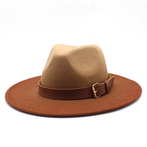 Fedora Hat Woolen Felt Gradient Vintage Wide Brim Jazz Cap With Leather Belt Metal Buckle For Men Women Fashion