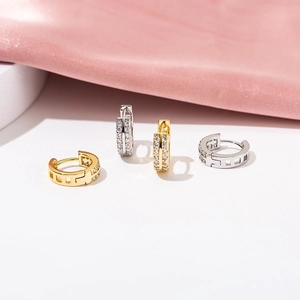 Elegant 18K gold and silver plated hoop earrings with double-row zircon inlays