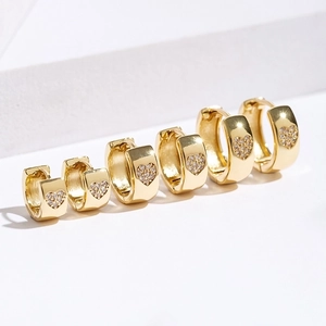 Heart Huggie Hoop Earrings Copper Zircon Micro Pave Polished Trendy Chic Jewelry For Women Daily