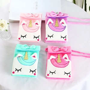 Kids Plush Unicorn Crossbody Bag Cute Cartoon Mini Shoulder Purse For Toddler Girls With Magnetic Buckle And Bowknot