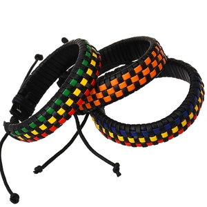 Three colorful braided leather bracelets with adjustable sliding knots for a custom fit