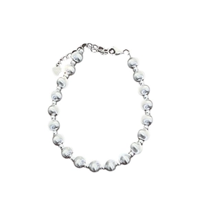 Polished S925 sterling silver beaded bracelet with heart pendant and adjustable lobster clasp