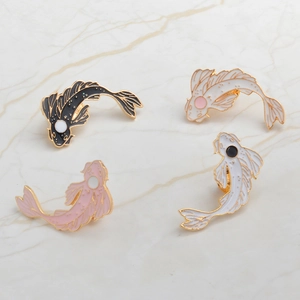 Enamel koi fish brooch set with pearl accents and creative cartoon animal design