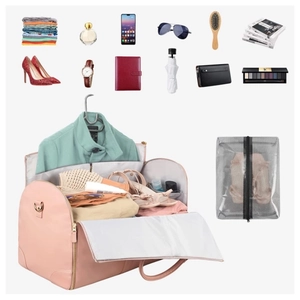 Pink PU leather travel bag set with large storage capacity for clothes and shoes