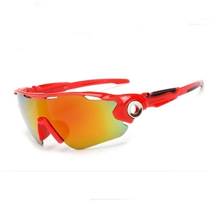 Outdoor sports cycling sunglasses with red frame and orange gradient mirror lenses