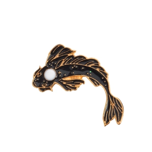 Enamel black koi fish brooch with gold metal edges for denim jackets and accessories