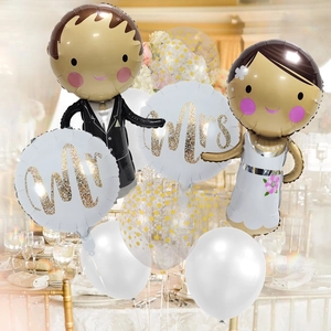 Wedding balloon set featuring Mr & Mrs round foils and bride and groom shapes