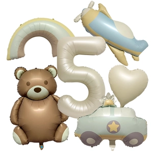 Matte bear and vehicle balloon set with number five for birthday party decoration