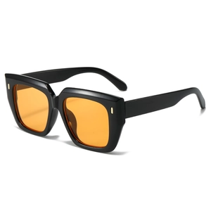 Classic black square oversized sunglasses with trendy orange lenses and thick frames