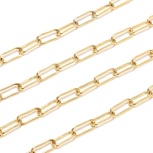 Golden paperclip chain necklace crafted in stainless steel with polished finish