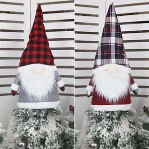 Christmas Tree Topper Gnome Plaid Hat Faceless Plush Doll Holiday Home Decoration Nordic Forest Old Man Ornaments