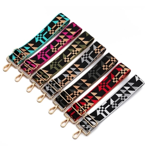 Adjustable wide replacement bag straps with colorful geometric patterns and gold buckles