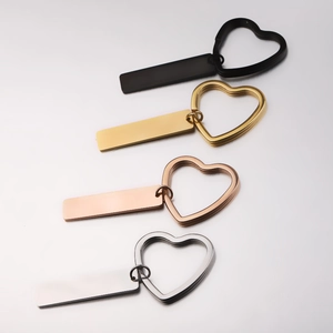 Heart Shape Key Ring Stainless Steel Mirror Polished Blank Rectangle Pendant DIY Accessory For Couples Friends
